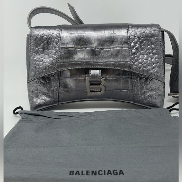 BALENCIAGA Small Downtown Croc Embossed Leather Shoulder Bag - Picture 2 of 16